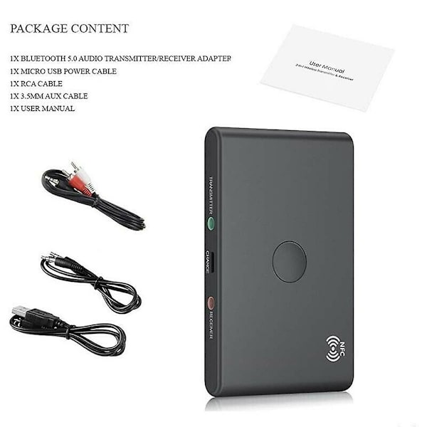 Tx6 Bluetooth Bt 5.0 Audio 3,5 mm Sender/Modtager Adapter 2 i 1 Understøtter Nfc Håndfri Hovedtelefon