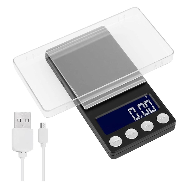 Digitaaliset keittiövaa'at, USB Ladattava taskuvaaka 500g/0,01g Minivaaka Elektroninen koruruoka