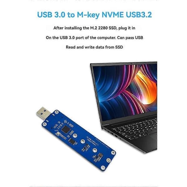 M.2 NVME til USB 3.0 Riser Board Konverter Adapter USB 3.0 til M-Key NVME USB3.2 Adapter til 2230 2242