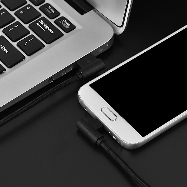 Nylonflätad 3m 90° Vinkel USB Laddnings- & Synkkabel för Android - Svart