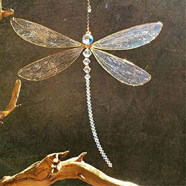 Suncatcher Dragonfly, Small Dazzle Flue Dragonfly Solfanger Med Krystaller, Regnbue Maker Pendant Wi
