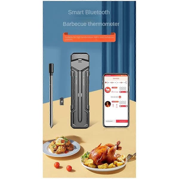 Trådløst madtermometer til ovn, grill, køkken, BBQ, Bluetooth-grill, røgeovn, madlavningstermometer