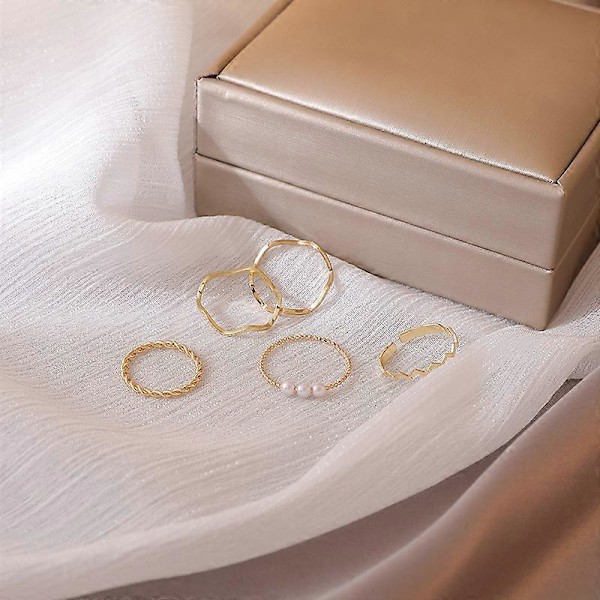 Gull Dome Ring Sett Kvinner Flettet