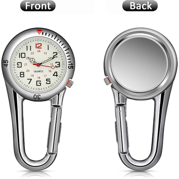 2 Stycken Clip-on Quartz Klocka Ryggsäck Fob Bältesklocka Självlysande Unisex Fickur med Vit Urtavla för Läkare Sjuksköterskor Utomhusaktiviteter