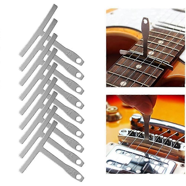Gitarrmaker-måleverktøysett, strenghøyde-linjal, 9 understreng-radiusmåler for gitar