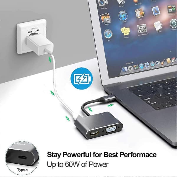 4-i-1 Type-C Hub 4K VGA 1080P Dobbel Skjermvisning PD USB 3.0 USB-C Dokkingstasjon