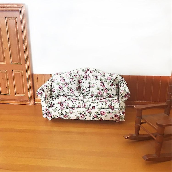 Moderne dukkehusmøbler i 1/12 skala af miniature sofa til dukkehus stue (floret)