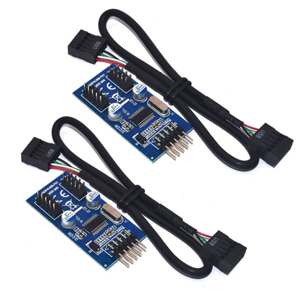 2x Moderkort 9-stifts USB huvud till 2 hane-adapterkort Usb2.0 9-stifts till dubbla 9-stifts anslutningsdelare