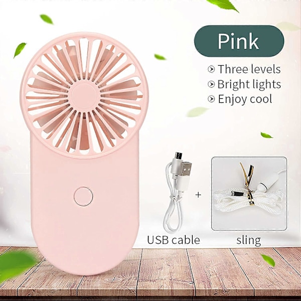 Henkilökohtainen tuuletin, vaaleanpunainen mini-käsituuletin, USB-ladattava, värikäs LED, pieni kannettava käsituuletin 3 nopeustilalla matkustamiseen, retkeilyyn, patikointiin ja toimistoon