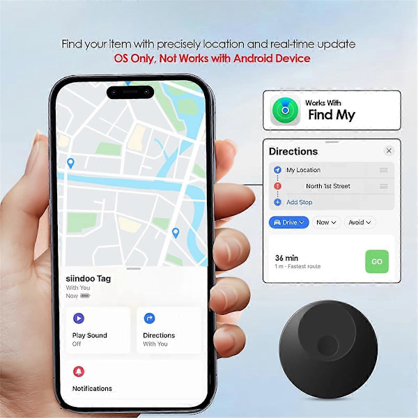 Bluetooth-paikannin, avaimenperätoiminto toimii Etsi-sovelluksen kanssa, kovempi hälytys, vaihdettava paristo, esineiden paikannin autolaukuille, valkoinen