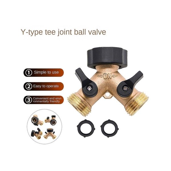 Messing 2-veis hagekran Hunn 3/4 Y Irrigasjonsventil Vanndeler Hurtigkobling Hage Slange Spl