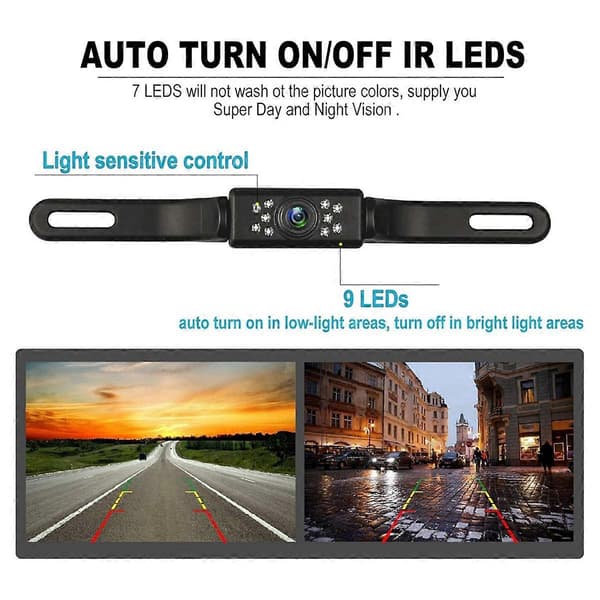 Bil Bakkamera HD Nattesyn Bakkamera med 9 LED-lys