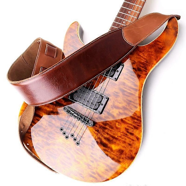 Gitarrtillbehör Tjockt Äkta Läder Elektrisk Basgitarrrem Justerbar Akustisk Folk Klassik