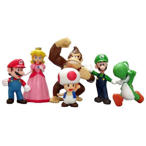 6 st/set Super Mario Action Figur Leksak Mini Docka Bil Dekor Ornament