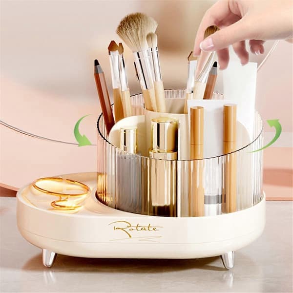 Makeup Børsteholder Organizer, 360 Roterende Makeup Organizer Bordplade, 7 Rum Klar Roterende Make