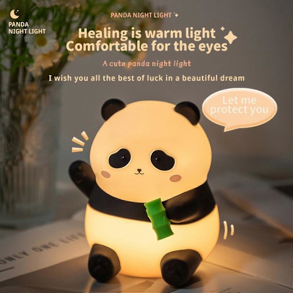 Djur LED Nattlampa, Bedårande Panda Lampa, Trådlös Nattlampa för Barnrum, Känslig