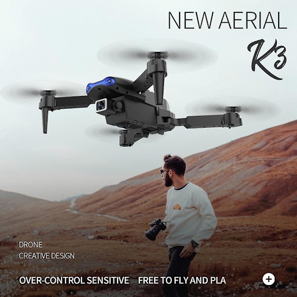 Vikbar Drönare HD 4K Enkel Kamera Quadcopter Lång Batteritid E88 PRO Fjärrkontroll Flygplan, Bl
