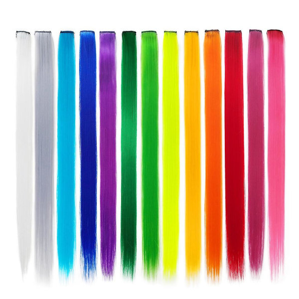 13 stk Fargede festhøydepunkter Fargerike klips i hårforlengelser 55 cm rett syntetiske hårstykker, regnbue