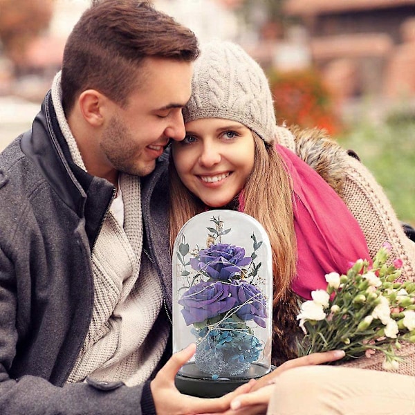 Gaver til hende på Valentinsdag - Galaxy Blomst Rose Gave - Uendelig Rose, Glaskuppel Evig - Blå