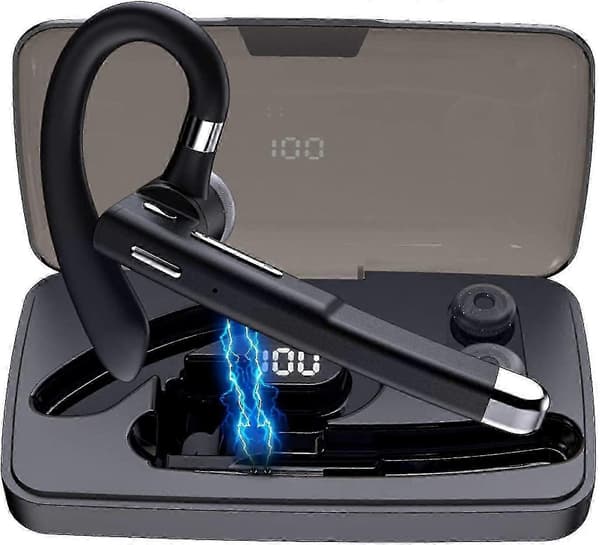 Bærbar bluetooth headset, bluetooth headset med indbygget mikrofon til hjemmet, kørsel, arbejde, kontor (sort)