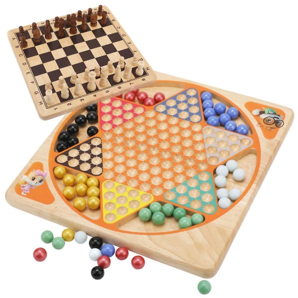 2 i 1 dam- och flygschackkombinationsset Familjespel i trä för barn Pedagogiska leksaksbord Pusselbräda