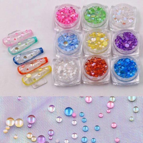 Nagelkonst Smycken Sjöjungfru Pärla Transparent Halvrund Pärla Nagel Smycken Strass