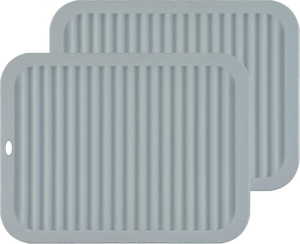 Set med 2 stora mångsidiga silikonunderlägg och grytlappar - Rektangulära - Ljusgrå 23x30x0,6cm
