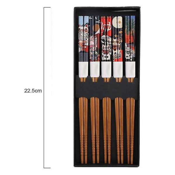 5 par spisepinner sett, bambus naturlig gjenbrukbare spisepinner, spisepinner gavesett