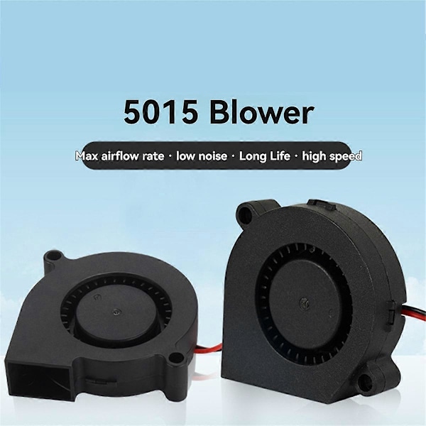 3D Printer Køleventilator 12V, 5015 Turbo Blæser, 2-Pin Stik