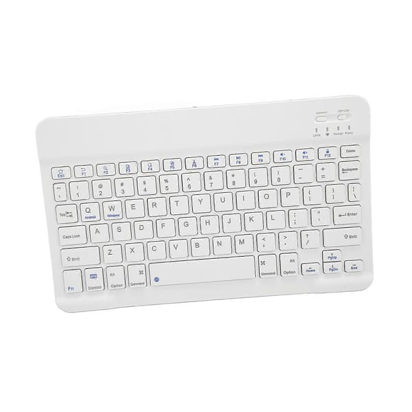 10 tommer trådløst tastatur, lydløst design, multimediefunktionstaster, bærbart Bluetooth-tastatur til IOS tablet, computer, telefon, hvid