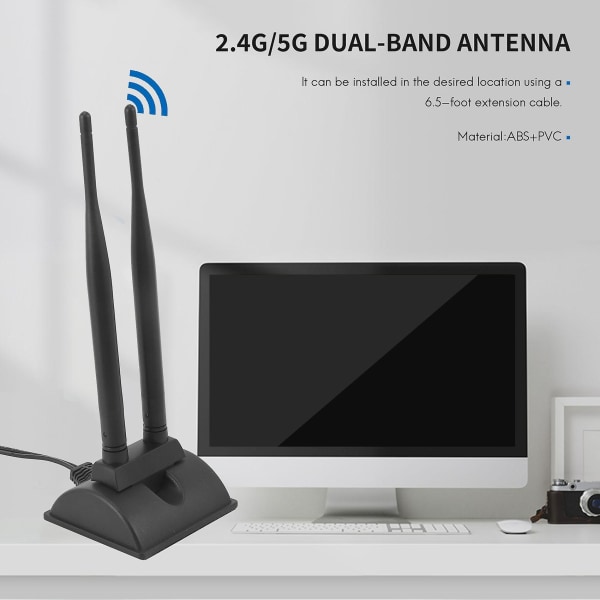 2,4g/5g dual-band antenne med 6,5 fot forlengelseskabel 6db magnetisk base trådløst nettverkskort Wifi S