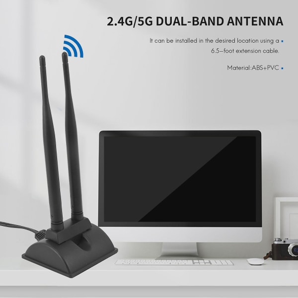 2,4g/5g dual-band antenne med 6,5ft forlængerkabel 6db magnetisk base trådløst netværkskort Wifi S