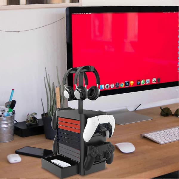Vertikal Spillagringshylle Multifunksjonell Headset Spilldiskholder for PS5 Spill
