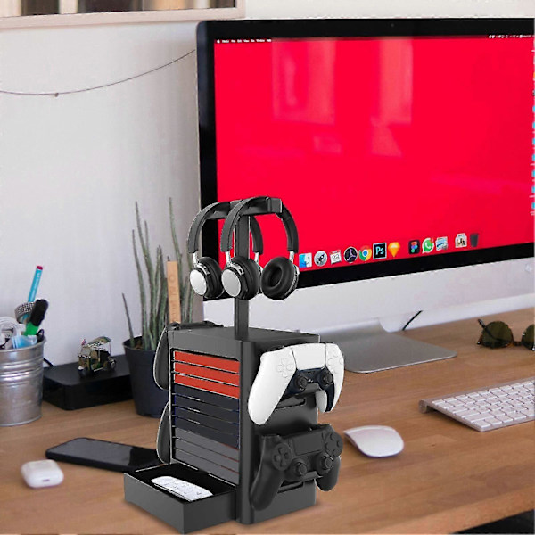 Vertikalt Spelförvaringsställ Multifunktionellt Headset Spelskivehållare för PS5-spel