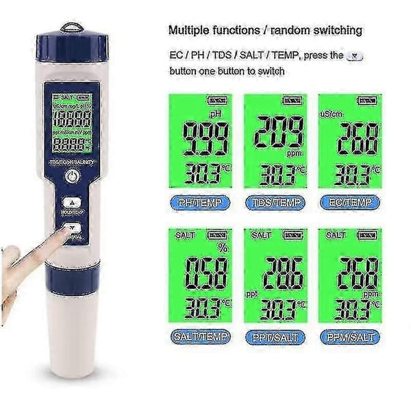 Pool Salt Tester, Digital Salinitetsmåler, Høj Præcision 5 I 1 Salinitetstester Til Saltvand, ip67 - jjS