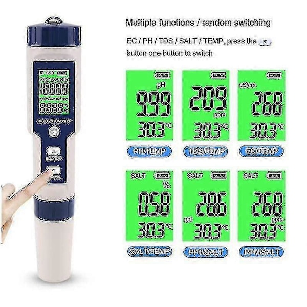 Pool Salt Tester, Digital Salinitetsmätare, Hög Noggrannhet 5 I 1 Salinitetstestare För Saltvatten, ip67 - jjS