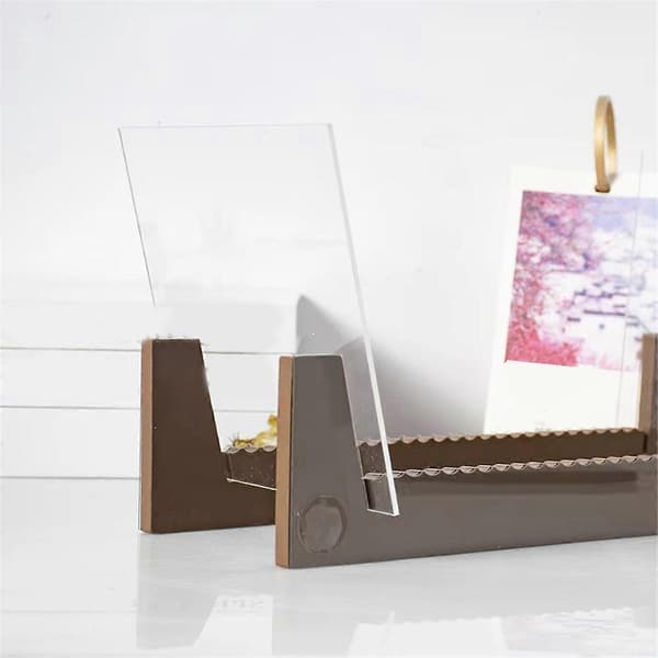 Vinylplate Oppbevaringsholder Stor Kapasitet Displaystativ med Klar Akryl Ende Moderne Solid Tre