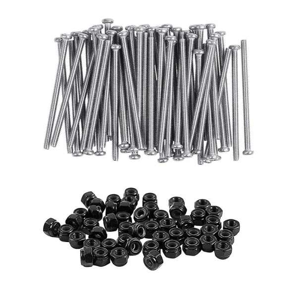 M2.5 X 40mm Phillips Round Head Screws Bolt 60pcs With M2.5x0.45mm Zinc Plated Nylon Insert Hex Loc