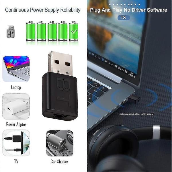 Mini USB Bluetooth-kompatibel 5.0 3.5mm Aux Audio Mottaker Sender Adapter For PC TV