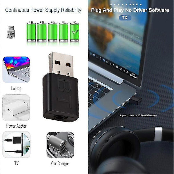 Mini Usb Bluetooth-kompatibel 5.0 3.5mm Aux Audio Receiver Transmitter Adapter Til Pc Tv