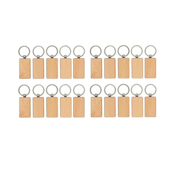 20 st trägravyrämnen rektangelblanka tränyckelringar träämnen för nyckelringar (bredd: 1,22