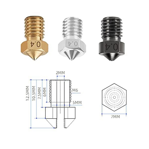 15-pack munstycken för Koba, 5 st härdat stål + 5 st rostfritt stål + 5 st mässing 0,4 mm munstycken K