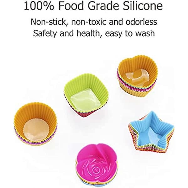 Kaxich Silikon Muffinsforme 30 stk Genanvendelige Non-Stick Bageforme Muffinsforme Bageforinger 5 Former