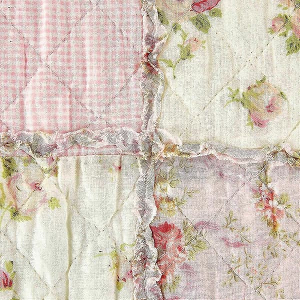 Patchwork sengetæppe til enkeltseng, bomulds patchwork tæppe, pink til piger, quiltet sofaoverkast, sengeoverkast, 150 x 200 cm med blomstermønster