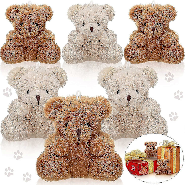 Mini Nallebjörnar Bulk - 6 Stycken 10 cm Gosedjur Leksak för Baby Shower, Födelsedag, Examen - Liten Mjuk Björndocka - Brun Aprikos