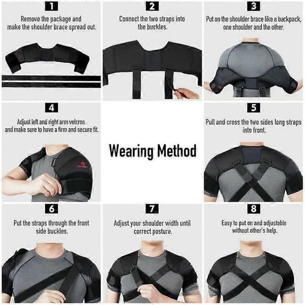 Sort Dobbelt Skulderbandage Rotator Cuff Arm Smertelindring Varm Terapi Til Mænd Og Kvinder Fleksibel