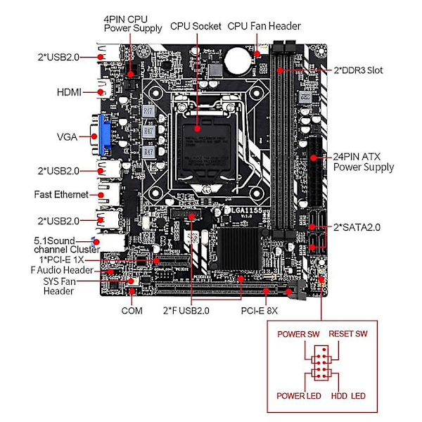 Lga 1155 Bundkort kompatibelt med Core I7 / I5 / I3 / Pentium / Celeron Lga1155 Ddr3 M-atx Bundkort H61-B5