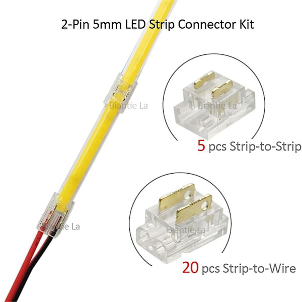 25 st 2-stifts 5 mm COB LED-remsanskopplingssats för remsa-till-tråd och remsa-till-remsa-kopplingar på 5V-24V D