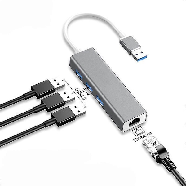USB3.0 nettverkskort + USB3.0 hub dual system driverfri aluminiumslegering usb3.0 HUB + gigabit nettverkskort