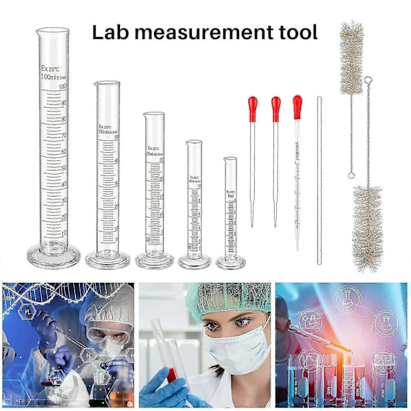Glasmätsylindrar Set, Premium Borosilikatcylindrar Kit Med 3 Pipetter + 2 Borstar